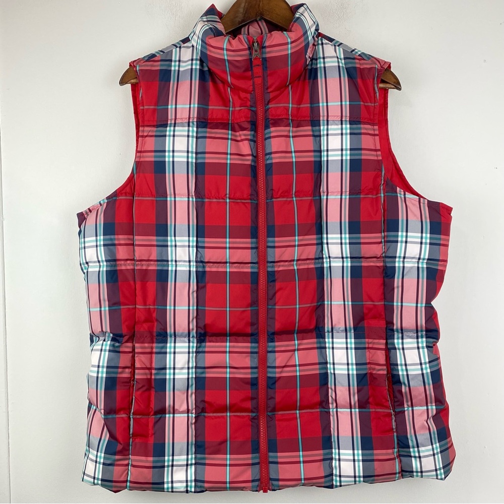 Lands’ End size XL/18 Women’s Red Green White Plaid Down Full Zip Puffer…